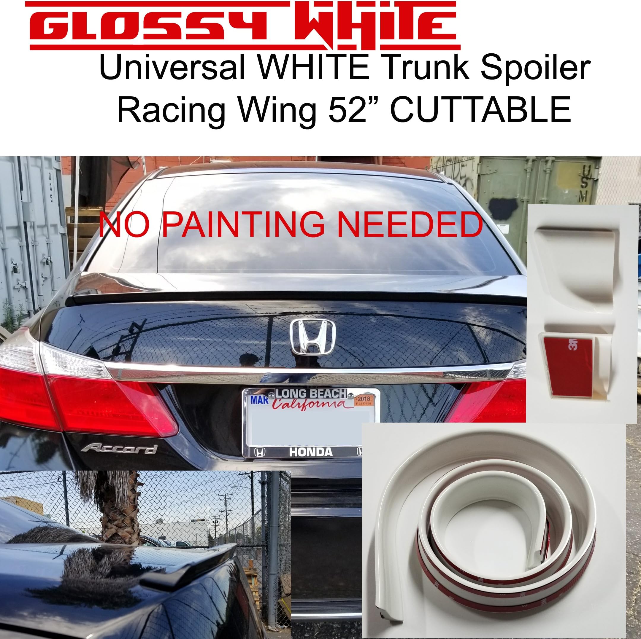 smd Universal Glossy White Trunk Spoiler Racing Wing Lip 52" Rear Roof Tail Lip Trim