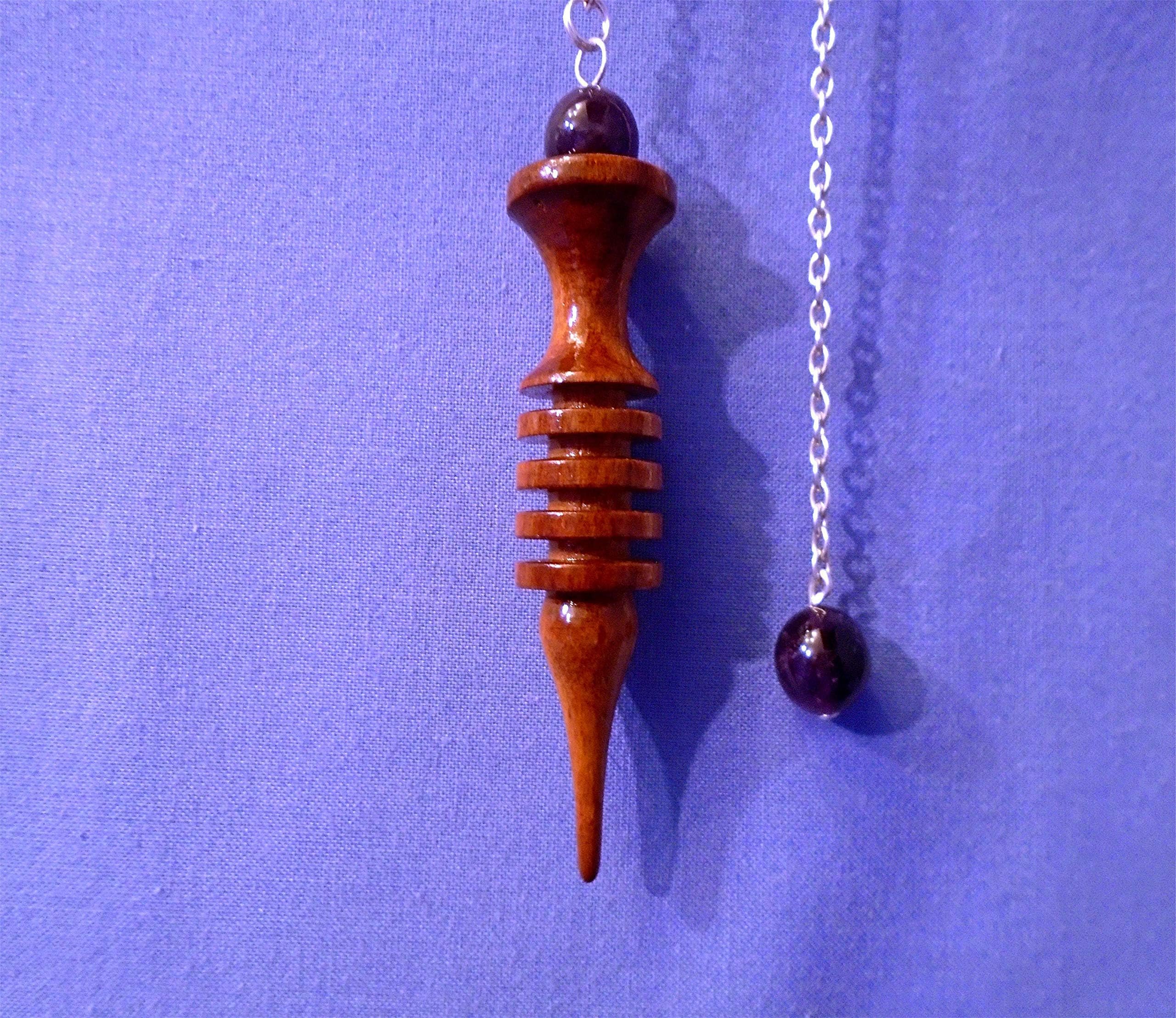 Handmade Wooden Dowsing Pendulum *Isis-4 Ring with Amethyst* Made in Pear.