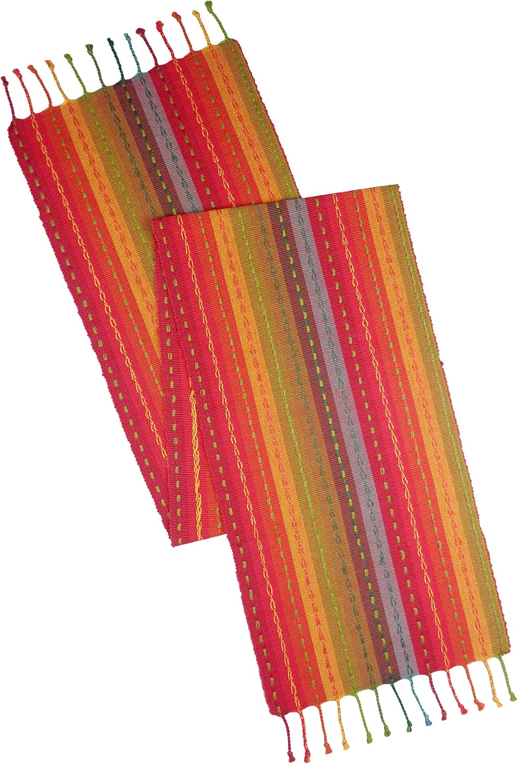 COTTON CRAFT - Salsa Stripe Hand Knotted Fringe Table Runner - 14x72 - Red Multi Cotton Hand Woven by Skilled artisans - Unique Hand Knotted Decorative Fringe: Home & Kitchen