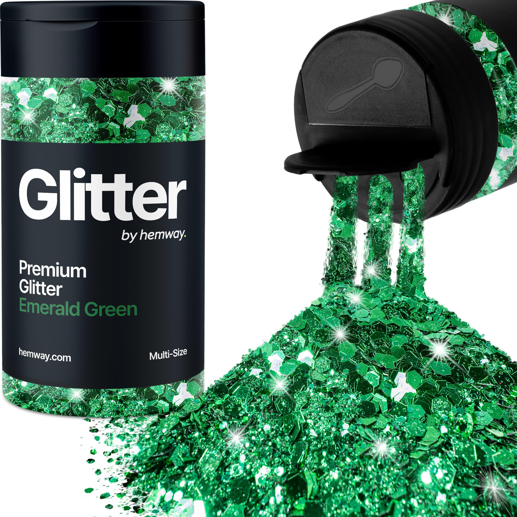 Hemway Emerald Green Glitter Shaker, 120g Multi Size Glitter for Crafts Metallic Flake Sequins for Resin & Epoxy Crafts for Decorating, Halloween, Christmas, Nail, Face, Bunting, Art, Pots