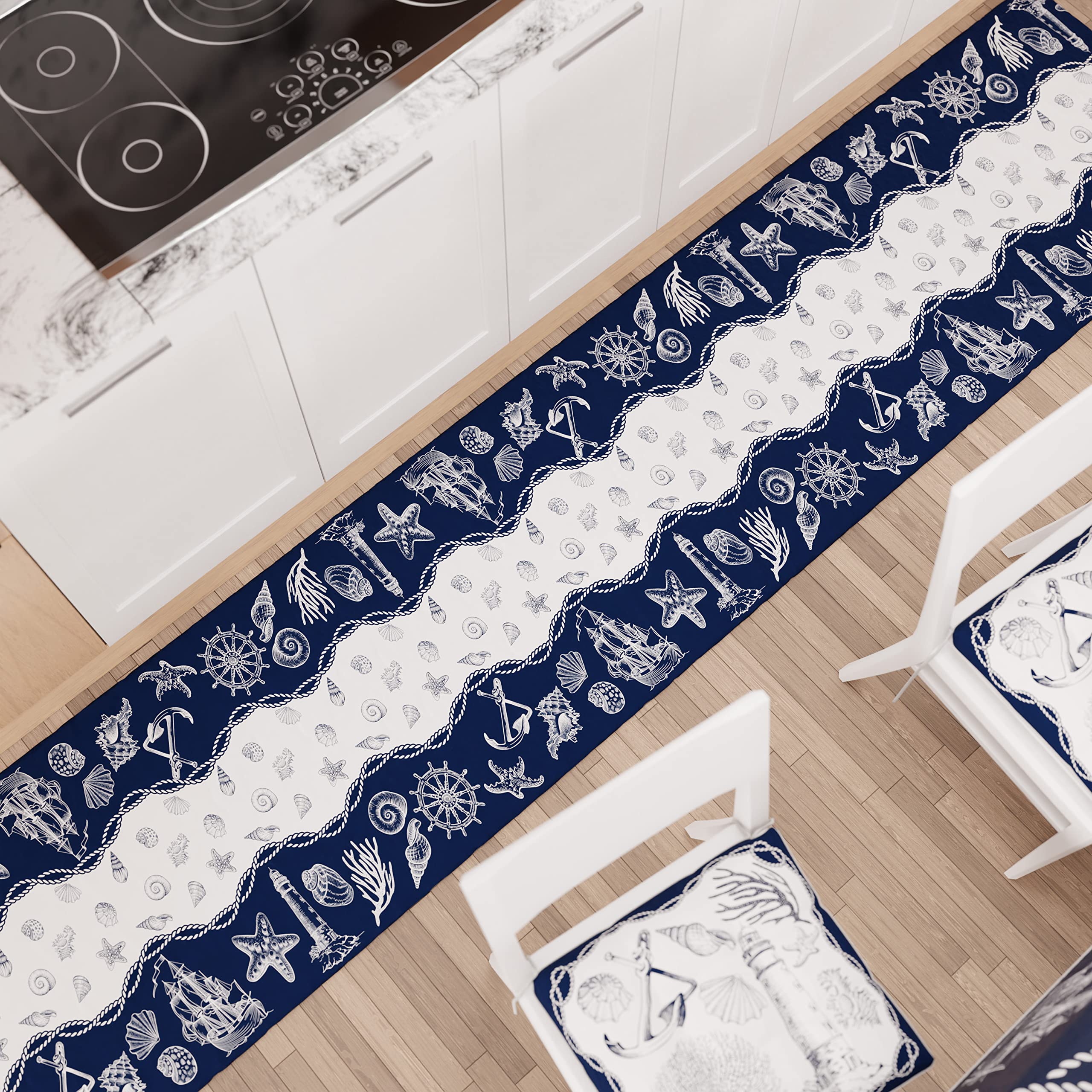 PETTI Artigiani Italiani - Kitchen Rug Kitchen Runner Non-Slip and Washable 52 x 240 cm Marine Design 02 100% Made in Italy