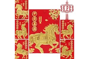 ELLZK Chinese Red Envelopes Lucky Money Envelopes 2026 Chinese New Year Horse Year Envelope Small (6 Patterns 36 Pcs) Gold Foil