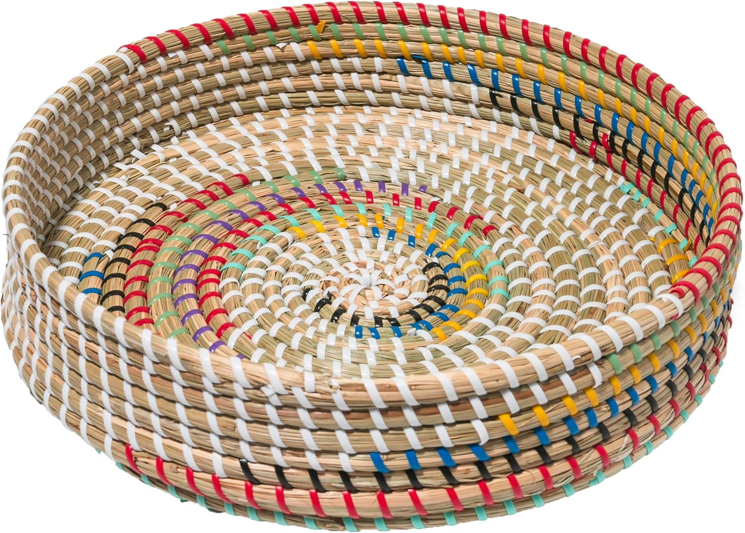Amazon Com Woven Seagrass Serving Tray Round Rattan Coffee Table Basket Seagrass Ottomans Round Basket Tray For Kitchen Counter Circle Tray For Table Centerpieces Colorful Woven Basket Platter 11 75 Serving Trays