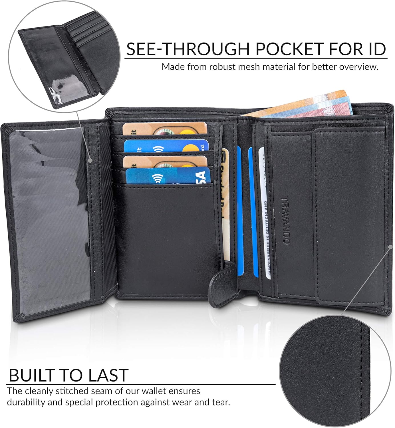 TRAVANDO Mens Wallet Slim with Coin Pocket Dublin RFID Blocking