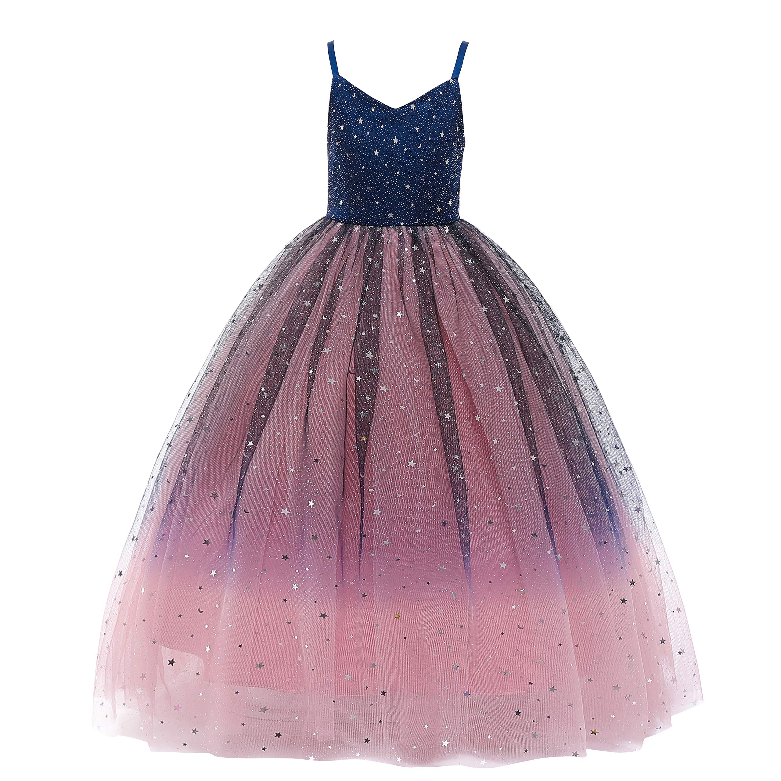 Photo 1 of **** the strip is broken******  Glamulice Pink Flower Girl Lace Bridesmaid Dresses for Wedding Princess Spaghetti Strap Sparkle Ombre Tulle Dress Party Pageant Ball Gown Little Girls Fancy Formal Ball Gown Navy Blue Holiday Gown 7 8