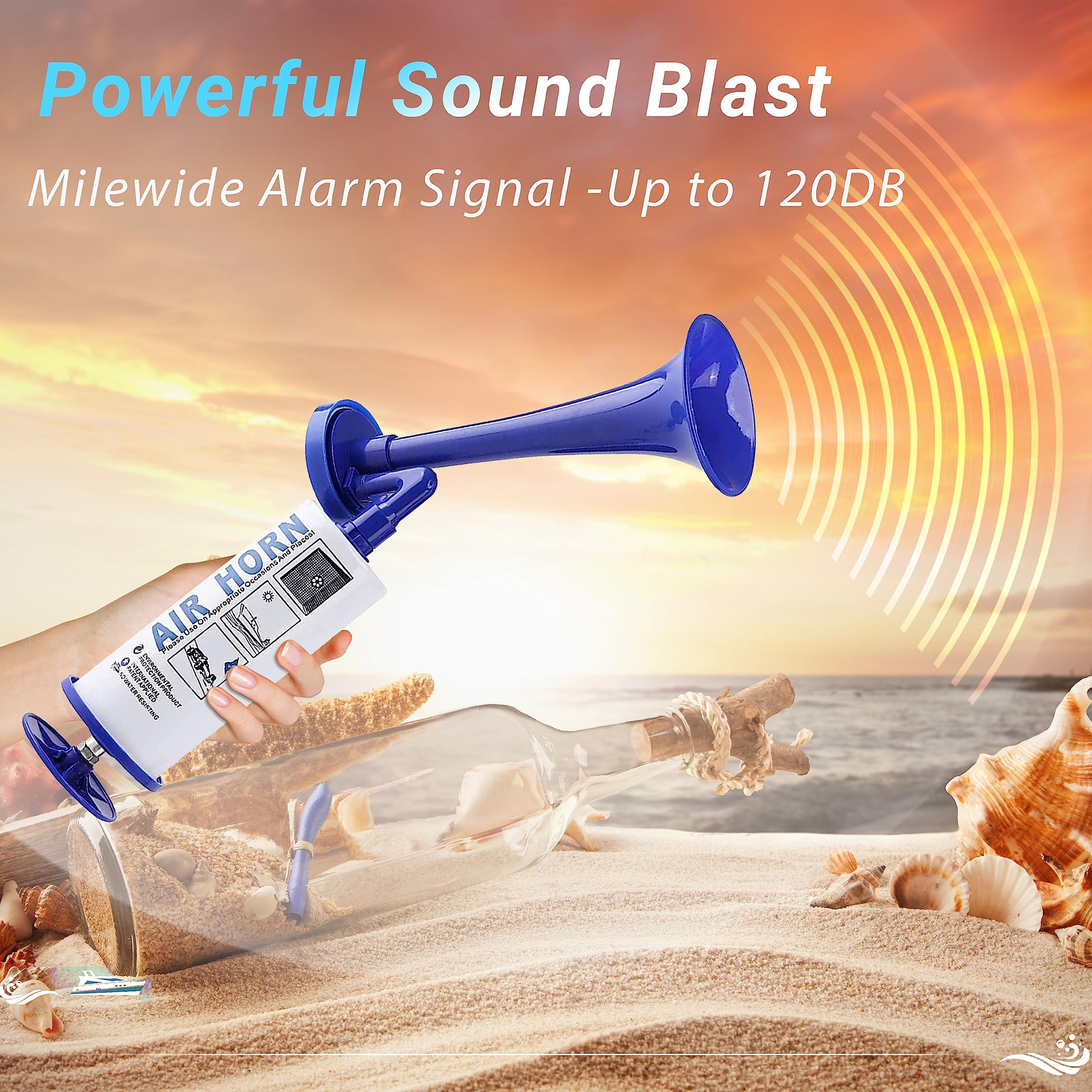 Handheld Air Horn, Noise Makers for Sporting Events, Aluminum Super Loud Football Noise Maker Air Pump Sports And Marine Signal Safety Alarm Horns for Boating, Hiking, Sports Events, Birthday Parties