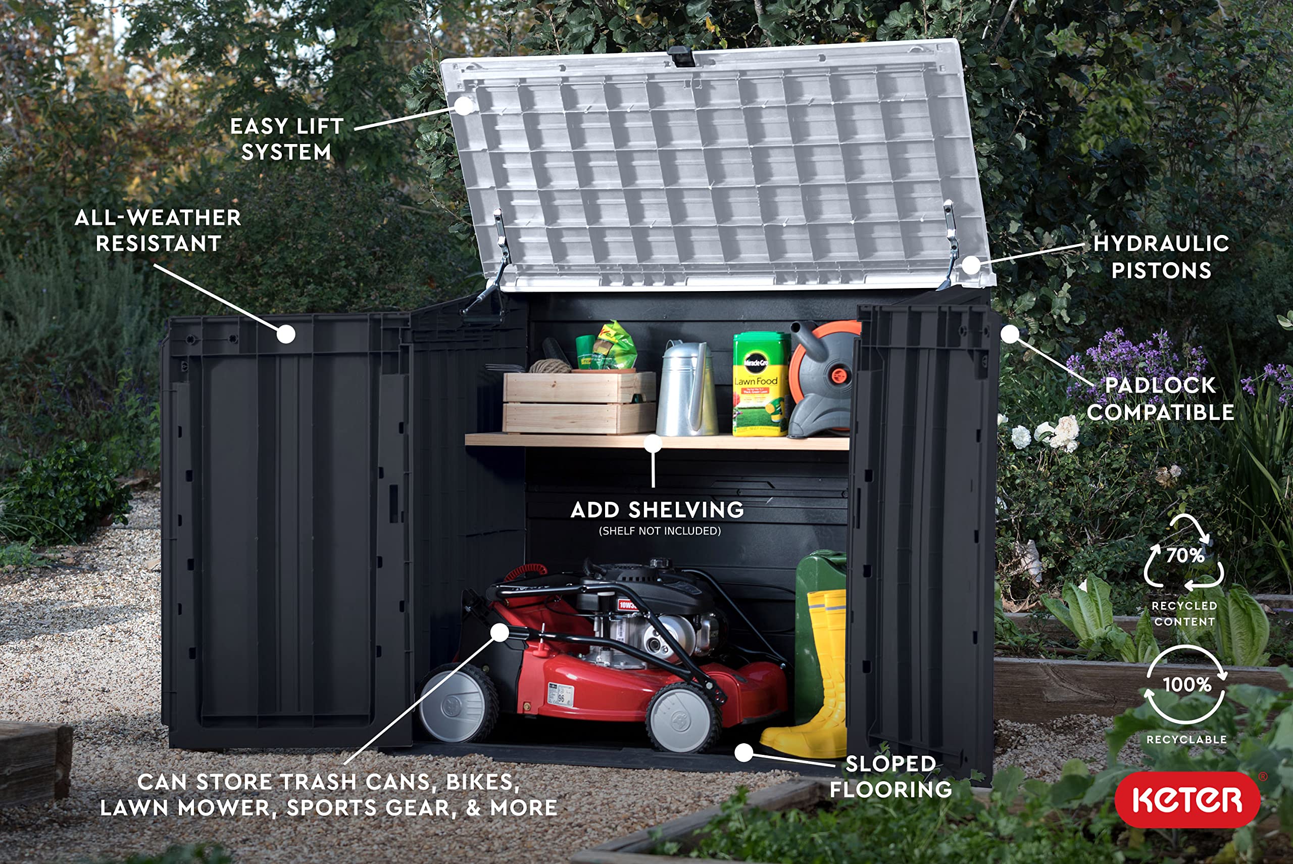 Keter StoreItOut Prime 4.3 x 3.7 ft. Outdoor Resin Storage Shed with Easy Lift Hinges, Perfect