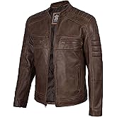 fjackets Cafe Racer Leather Jacket Men - Real Lambskin Natural Grain Leather Moto Style Jackets For Mens