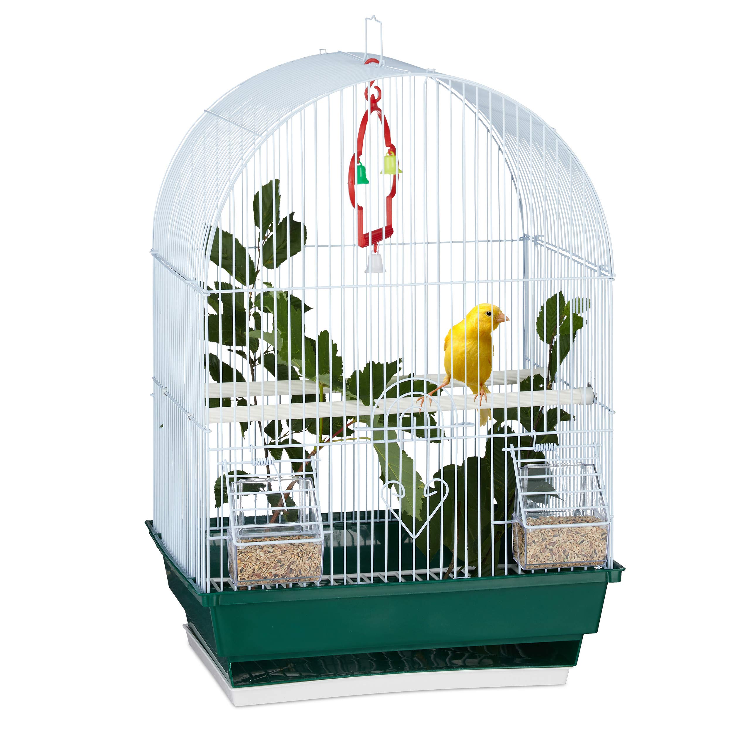 Relaxdays Small Birdcage, Budgies, Canaries, Perch, Bowl, HxWxD 49.5 x 34.5 x 28 cm, White/Greem