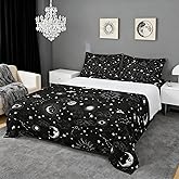 Sun Moon Bed Sheets Queen Size,Starry Galaxy Boho Hippie Constellation,Quality Brushed Microfiber Luxury Bedding Set with Flat,Fitted Sheet,2 Pillow Cases,Queen