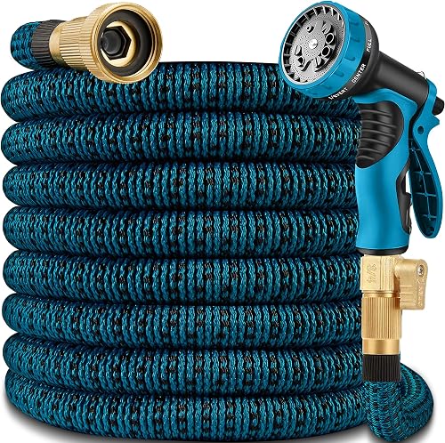 75 FT Garden Hose – 2026 Upgarded Expandable Garden Hose w/10 Pattern Spray Nozzle, 650psi Brass 3/4” Fittings – Lightweight, Durable, Kink-Free, Retractable Water Hoses for Gardening(Blue Black)