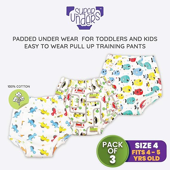 superbottoms SuperUnders- 100% Cotton,Padded, semi- Waterproof, Pull up Underwear/Pants for Diaper Free time and Potty Training-Pack of 3