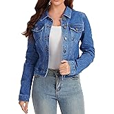 andy & natalie Women's Jean Jacket Stretch Cropped Button Down Denim Jackets Fitted Classic Jacket with Pockets