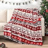Pavilia Holiday Reindeer Snowflakes Fleece Throw Blanket | Soft, Plush, Warm Winter Cabin Throw, 50x60, Red