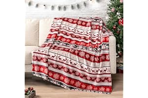 Pavilia Holiday Reindeer Snowflakes Fleece Throw Blanket | Soft, Plush, Warm Winter Cabin Throw, 50x60, Red