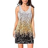 MANER Women's Sequin Dress Sparkly Glitter V-Neck Sleeveless Party Club Cocktail Tank Dress