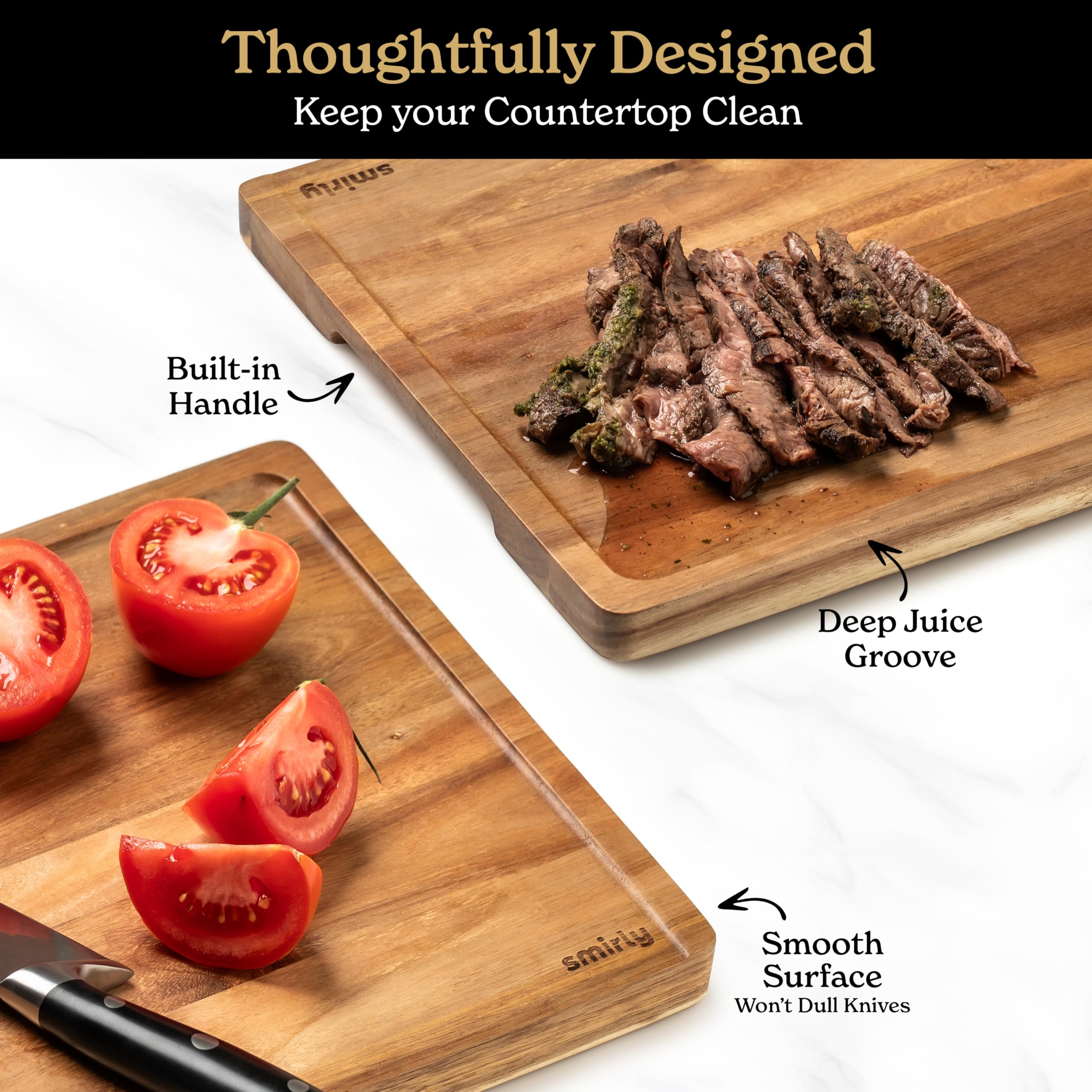 SMIRLY Wood Cutting Board, Bamboo Cutting Board Set, Chopping Board and Wooden Cutting Boards for Kitchen, Small Wood Cutting Board and butcher block (Acacia Wood, 3 Pack)