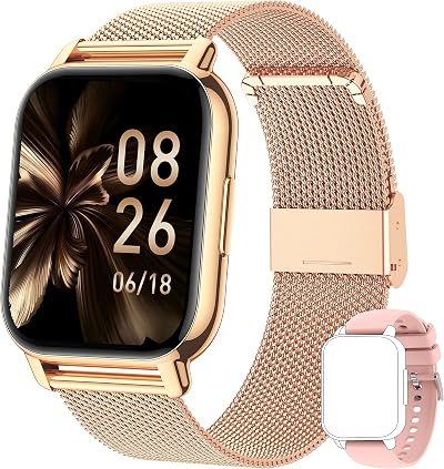 Popglory Smart Watch 1.85” 44mm Women Men 2 Straps Health Monitor IP67