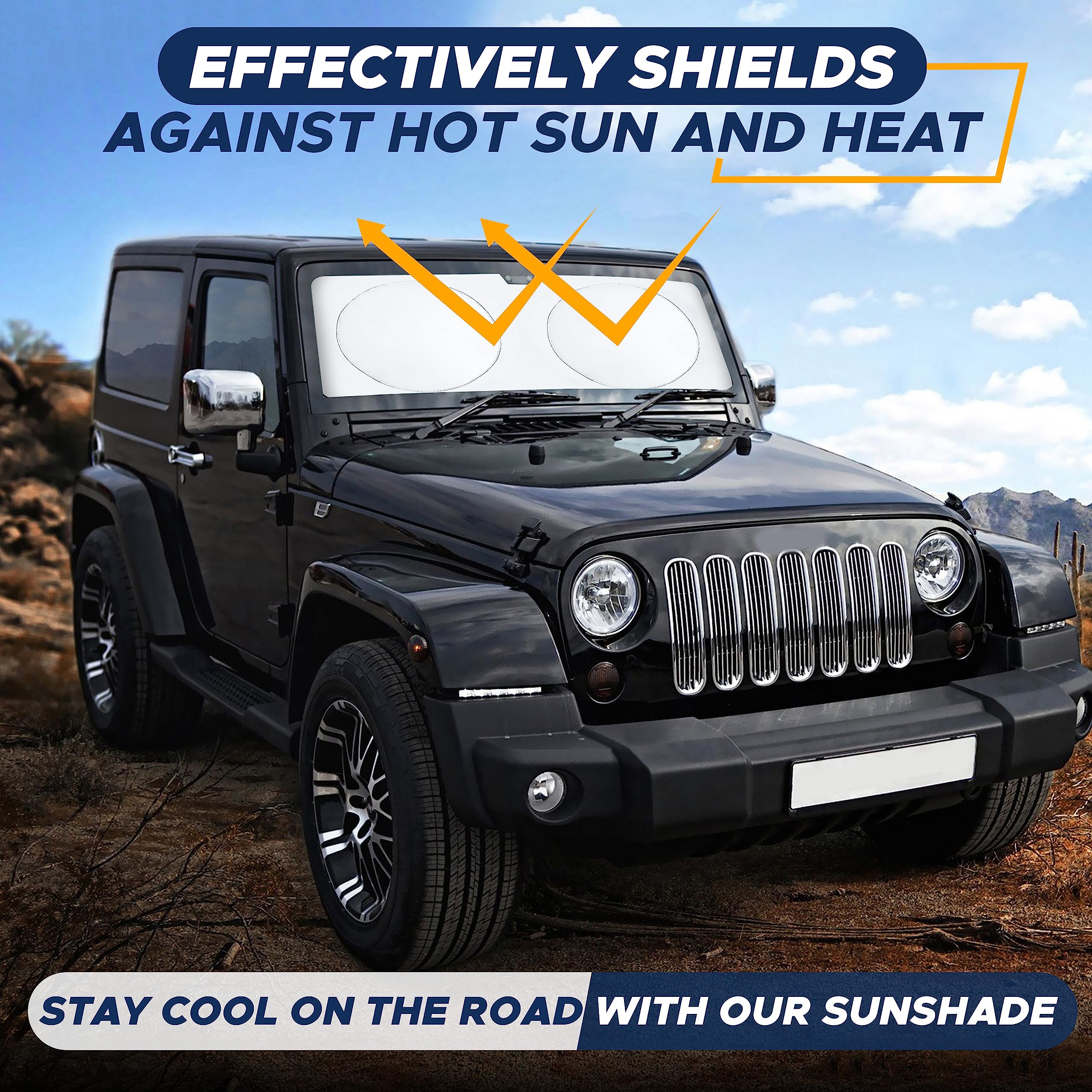 EcoNour Jeep Windshield Sunshade | Sun Visor for UV Rays & Heat Protection | Suitable for Wrangler, Gladiator | Jeep Accessories for Wrangler | X-Small - 60x21 Inches