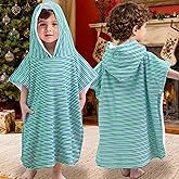 VOOVA & MOVAS Double-Layered Baby Hooded Towel Poncho (2-4 Years, 20x21 Inches) | Ultra Soft & Absorbent Cotton | Thick Toddler Bath Towel for Swimming, Beach, Shower & Winter,Green Stripe