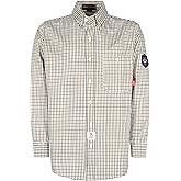 BOCOMAL FR Shirts for Men Printed Plaid Flame Resistant Clothing 6.5oz Cotton Button Up Welding Shirts NFPA2112 CAT2