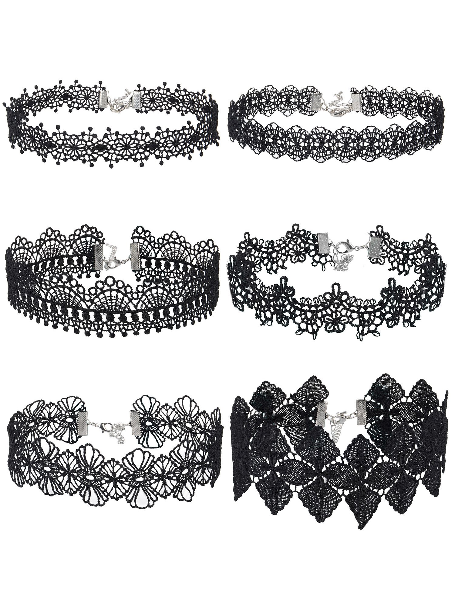 Gothic choker necklace for women/girls, black, pack of 6