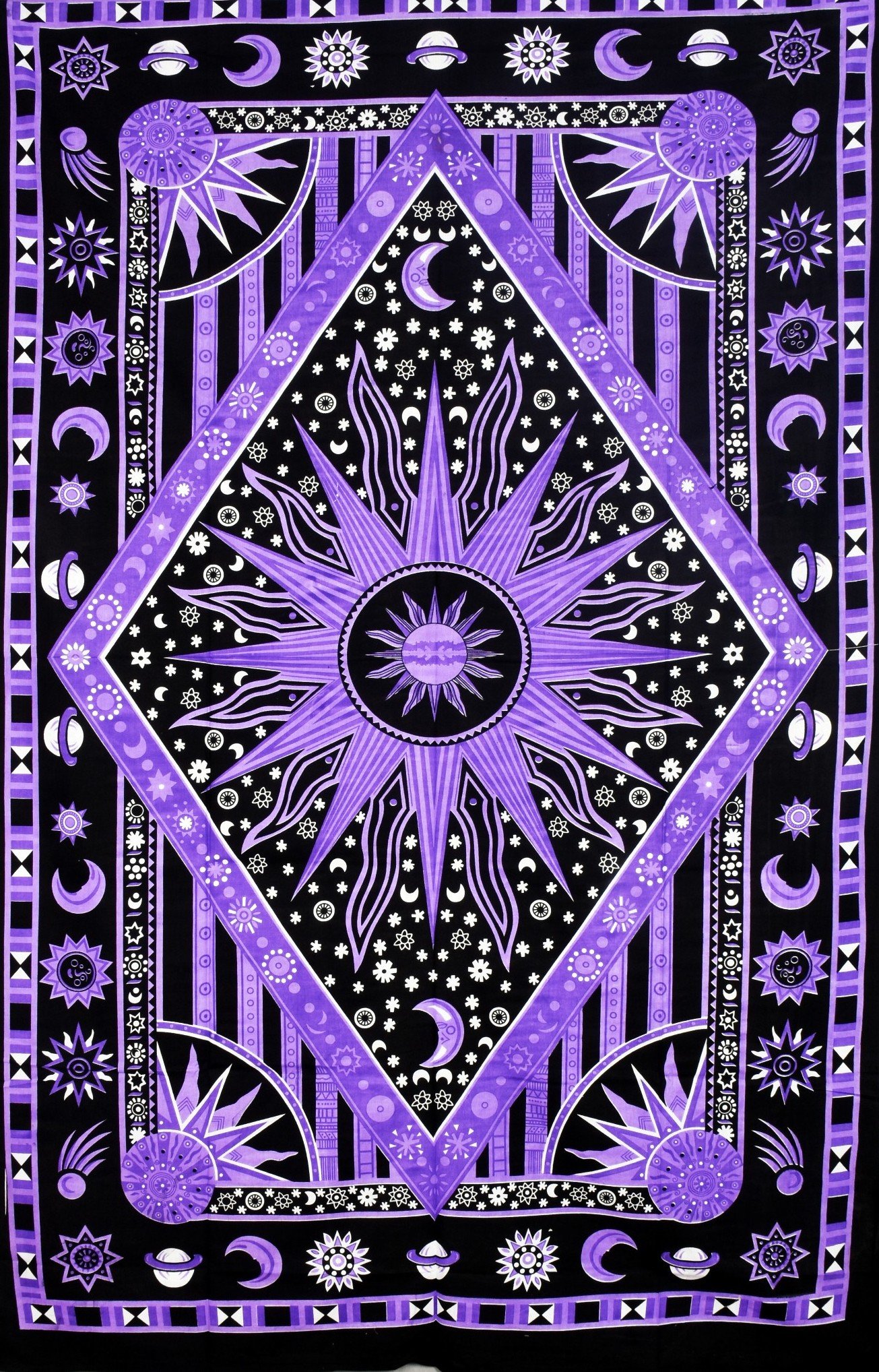 ICC Purple Burning Sun Tie Dye Tapestry Celestial Sun Moon Planet Bohemian Wall Hanging Boho Hippie Hippy Tapestry Beach Coverlet Curtain (Purple, Twin 54 x 84 inches)