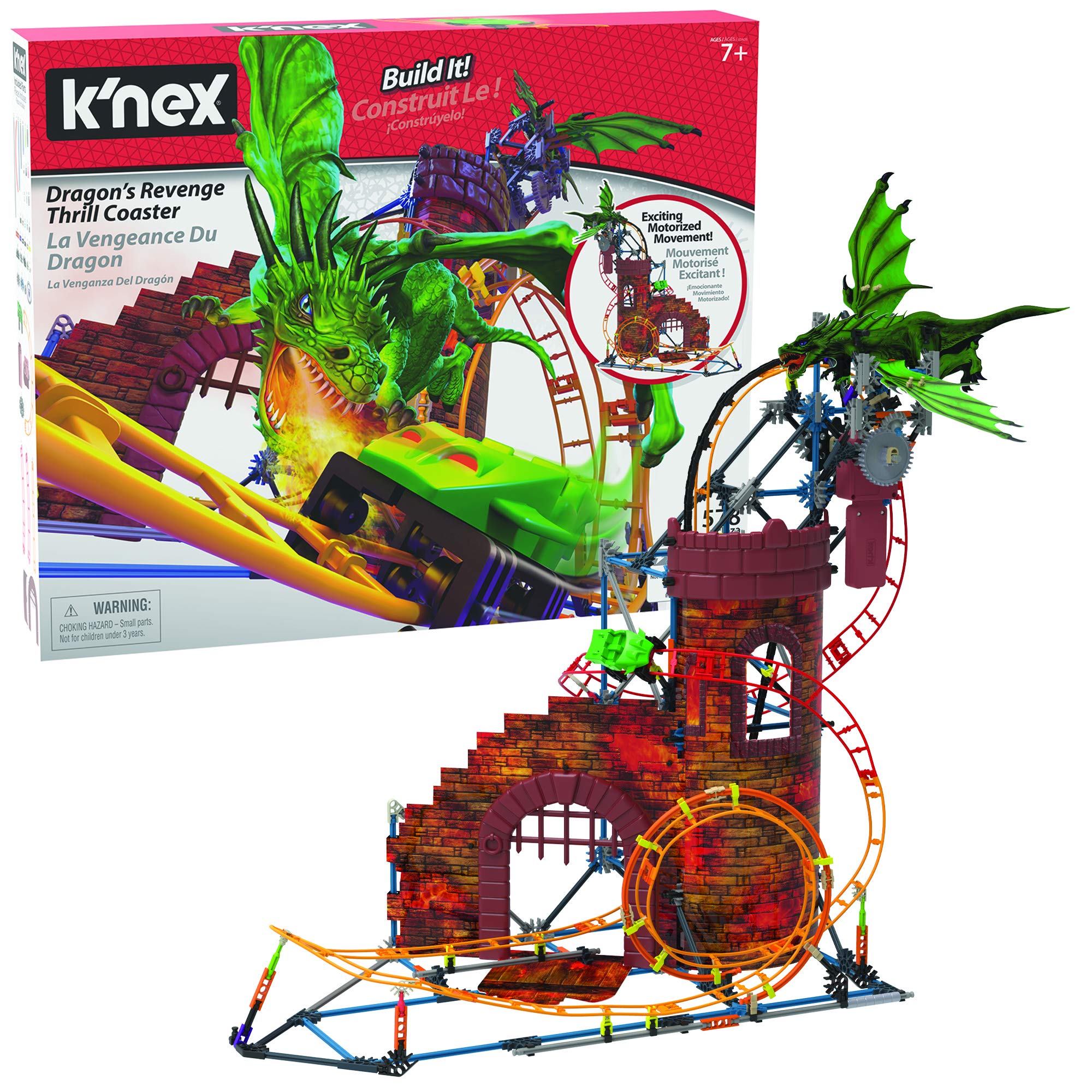 K'nex Basic Fun 520 34043 Rides Dragon's Revenge Thrill Roller Coaster Building Set EA, Multicolour