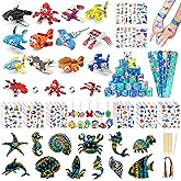 LINAYE 24 Packs Ocean Party Favors for Kids - 144 Pcs Under The Sea Party Favors with Marine Animals Building Blocks, Tattoo Stickers Sheets, Slap Bracelets Goodie Bag Stuffers for Kids