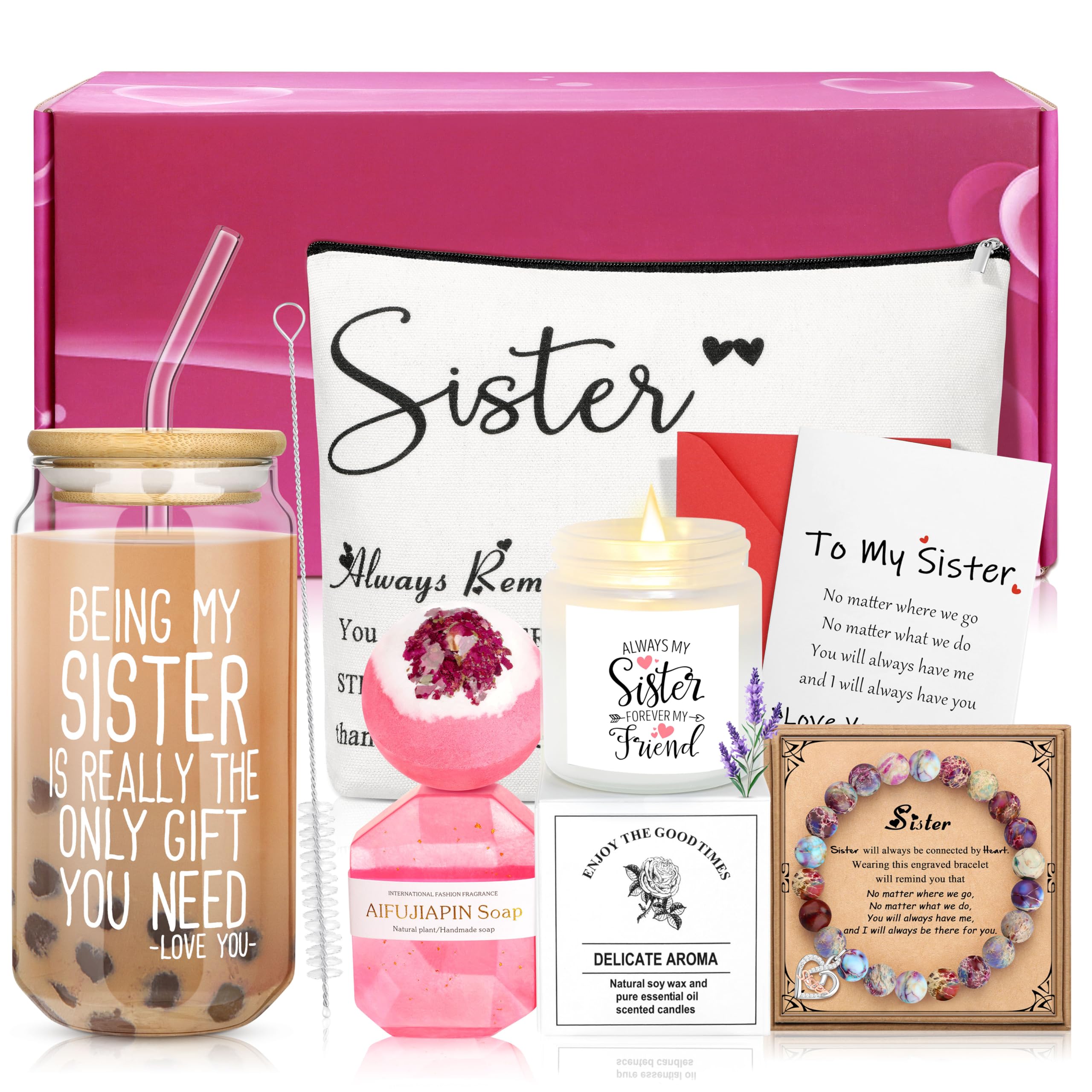Sister Birthday Gifts, Birthday Christmas Mothers Day Gifts for Sister Sis Set of 8