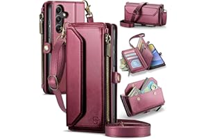 Strapurs Crossbody Wallet Case Compatible with Samsung Galaxy A15 5G RFID Blocking Card Holder Soft PU Leather Magnetic Snap Shoulder Strap Zipper Pocket Phone Case Fit for Galaxy A15 6.5" - Wine Red