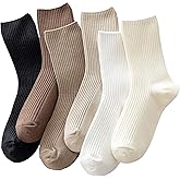 ACCFOD Womens Cute Crew Socks Casual Athletic Aesthetic Socks Neutral Cotton Socks for Women Granola Girls Clothes