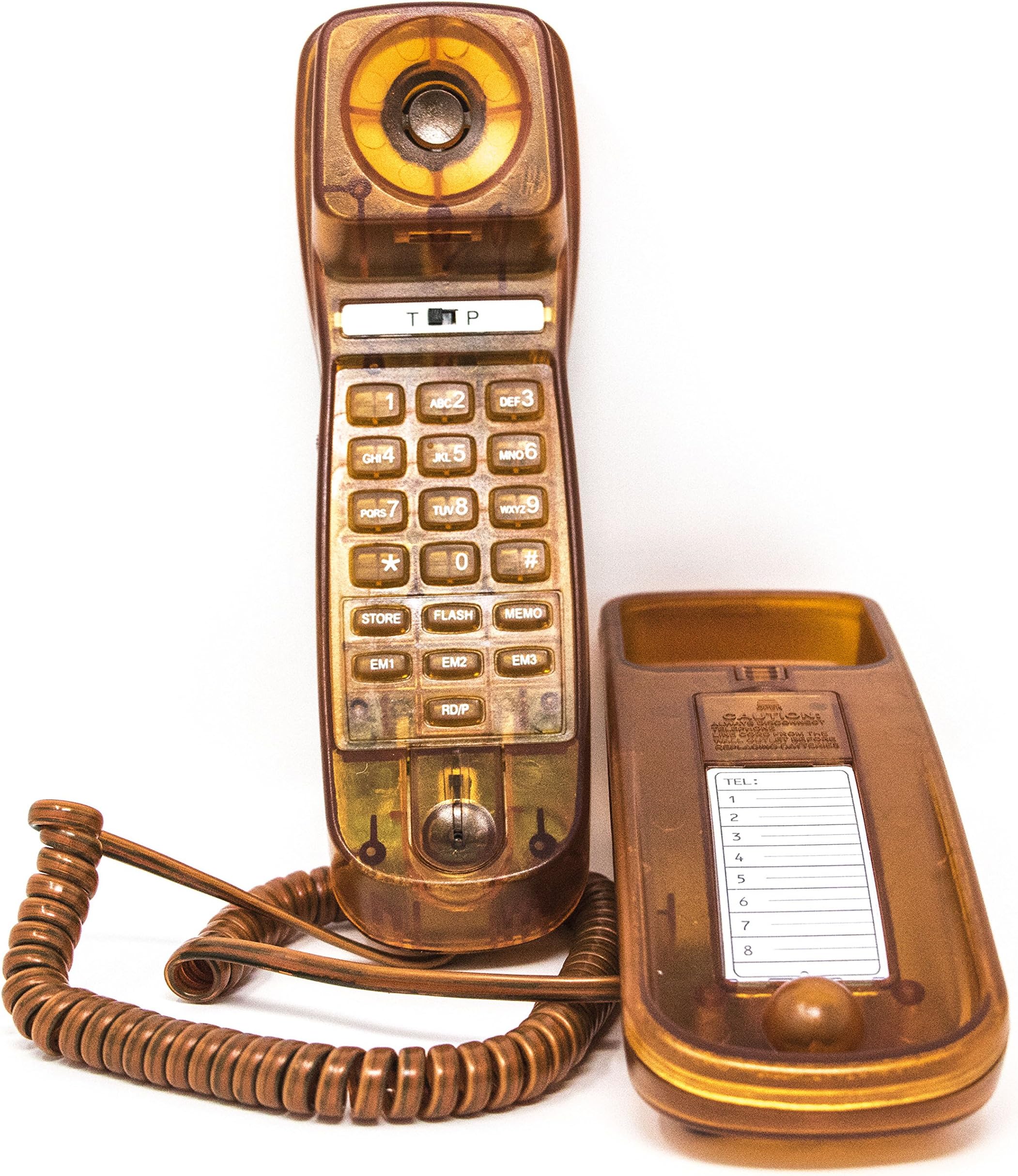 Trimline Corded Phone - Caller ID - Retro Novelty Telephone - Apricot Tan -Three Language display, English, French, and Spanish - See Through Trimline Phone – 1960’s Styling
