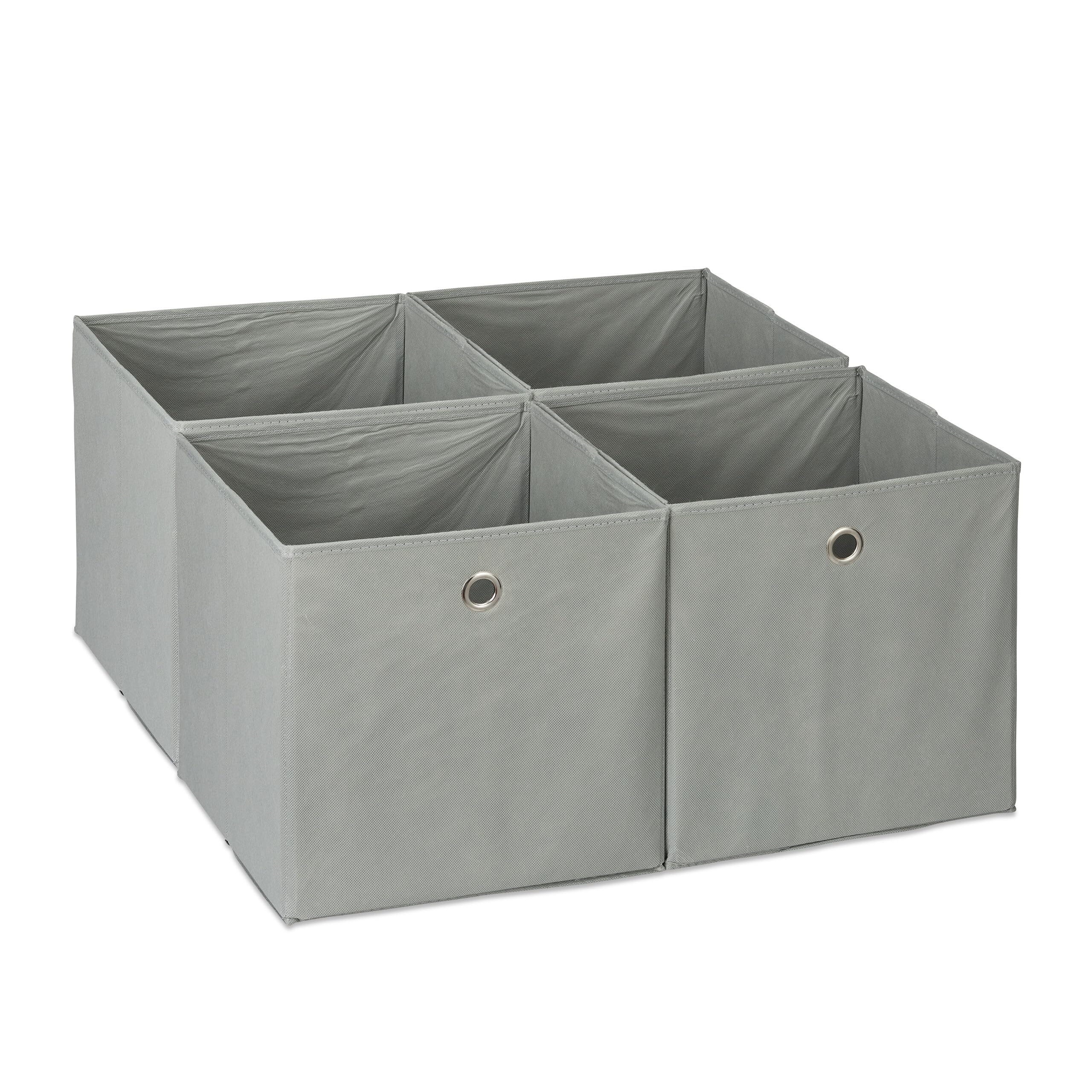 Relaxdays Storage Box Set of 4, Foldable Shelf Baskets, HBD: 30x30x30 cm, Handle Holes, Foldable Organiser Bins, Grey