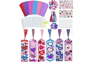 ARCIVEBERG 24 Sets Valentine DIY Crafts for Kids – Foam Bookmarks with Self-Adhesive Heart Stickers and Pom-Poms – Perfect for Valentines Day Classroom Activities & Gift Exchange