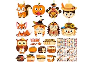 80UNCLEKIMBY 36Pcs Fall Animal Ornament Crafts Kits: Make Your Own Thanksgiving Turkey, Scarecrow, Pumpkin Ornaments with Stickers, DIY Arts and Craft Decorations Autumn Harvest Activities Party Supplies Decor