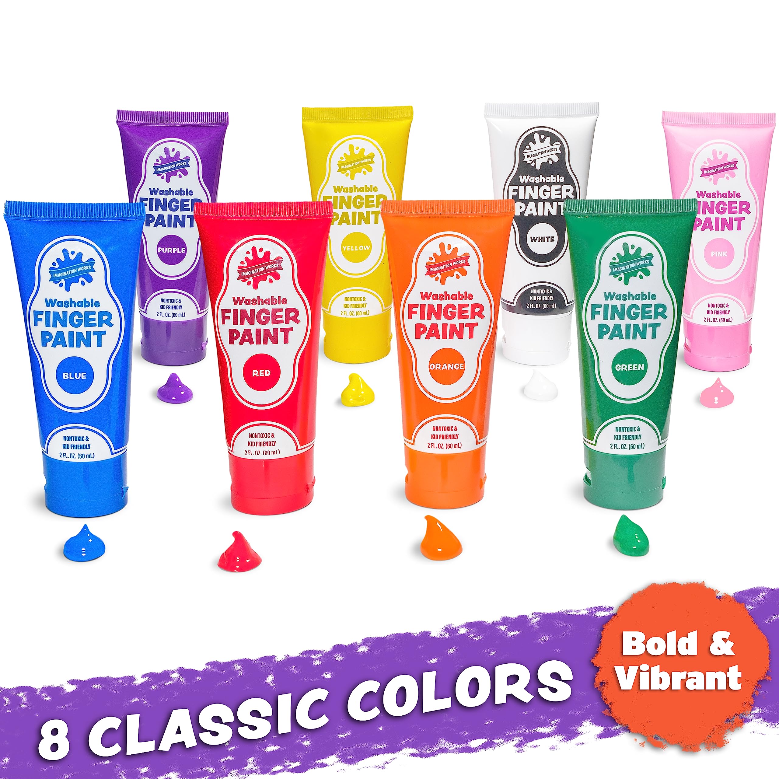 Washable Finger Paint for Kids, Variety 8 Pack | Nontoxic, Washable Toddler Paint Set for Kids | Easy-to-Squeeze Tubes for Less Mess | Vibrant Colors Perfect for Toddler Art Supplies