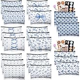 24 Pcs Bow Makeup Bags Bulk for Women Blue Coquette Aesthetic Preppy Cosmetic Bags Bow Floral Canvas Toiletry Bags Aesthetic Travel Zipper Pouches for Bridesmaids Wedding Party Favors Supplies