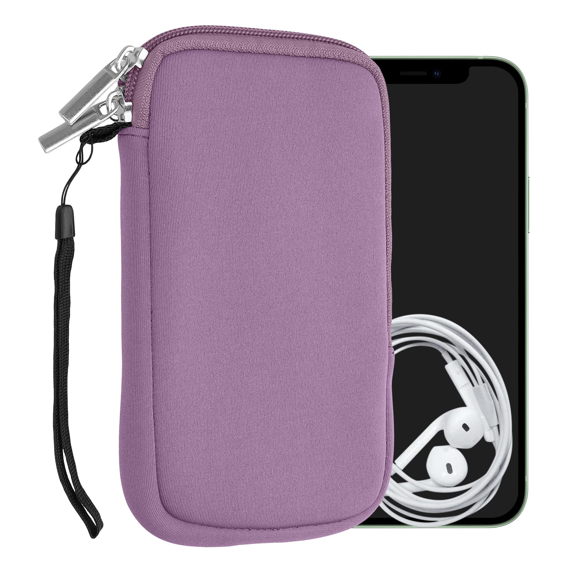 kwmobile Neoprene Phone Pouch Size M - 5.5" - Universal Cell Sleeve Mobile Bag with Zipper, Wrist Strap - Lavender