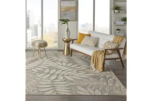 Nourison Aloha Indoor/Outdoor Natural 7'10" x 10'6" Area Rug, Easy Cleaning, Non Shedding, Bed Room, Living Room, Dining Room, Backyard, Deck, Patio (8x11)
