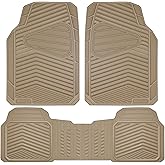CAR PASS Rubber Car Mats, Waterproof Car Floor Mats All Weather Car Mat Full Set 3 Piece, Tan Automotive Floor Mat Trim to Fit for Cars Sedan SUVs Trucks, Anti-Slip Easy Clean, All Beige