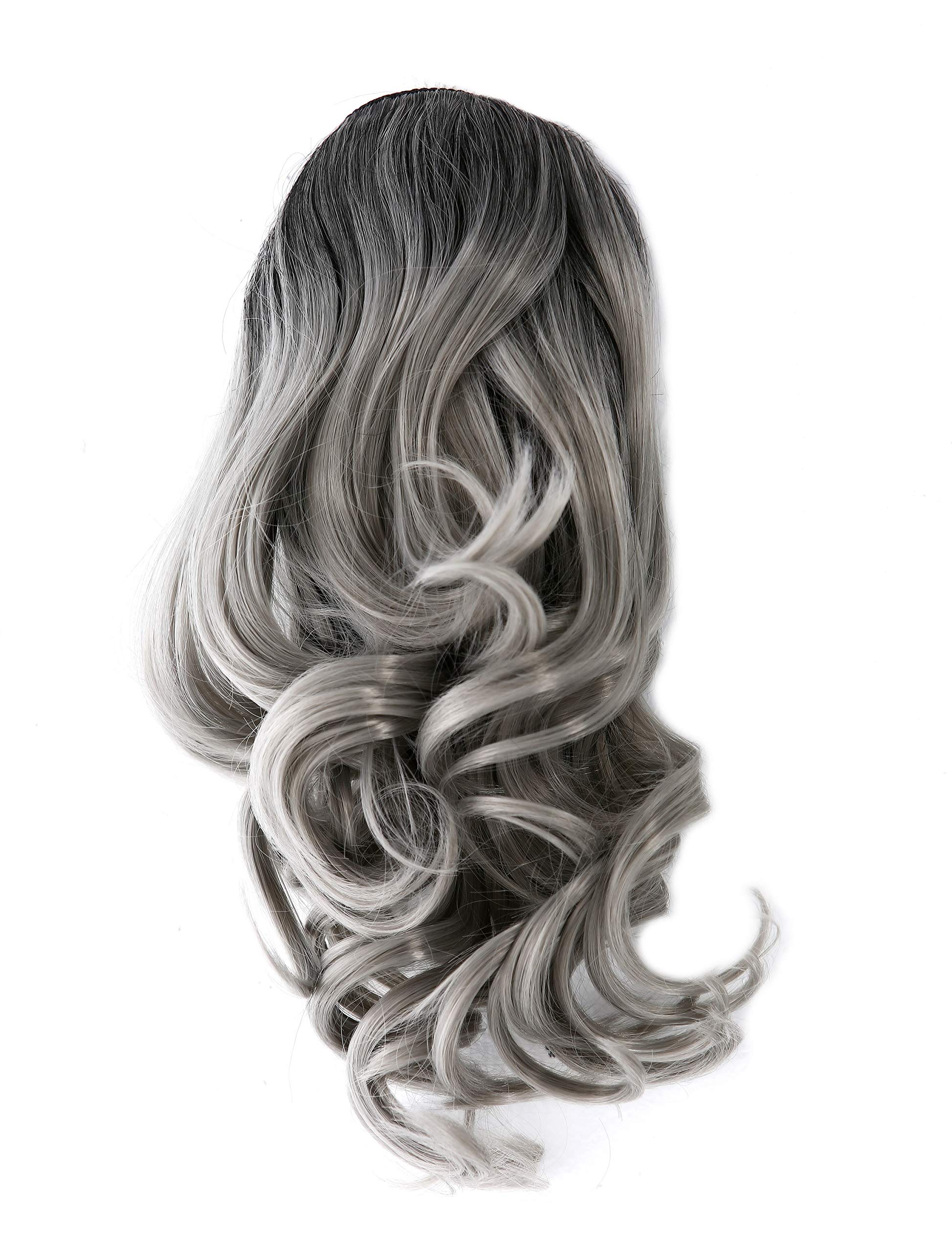 WIG ME UP - JL-3023-171/454 Hairpiece ponytail with comb and elastic draw string short wavy voluminous streaked gray mix highlights 14inch