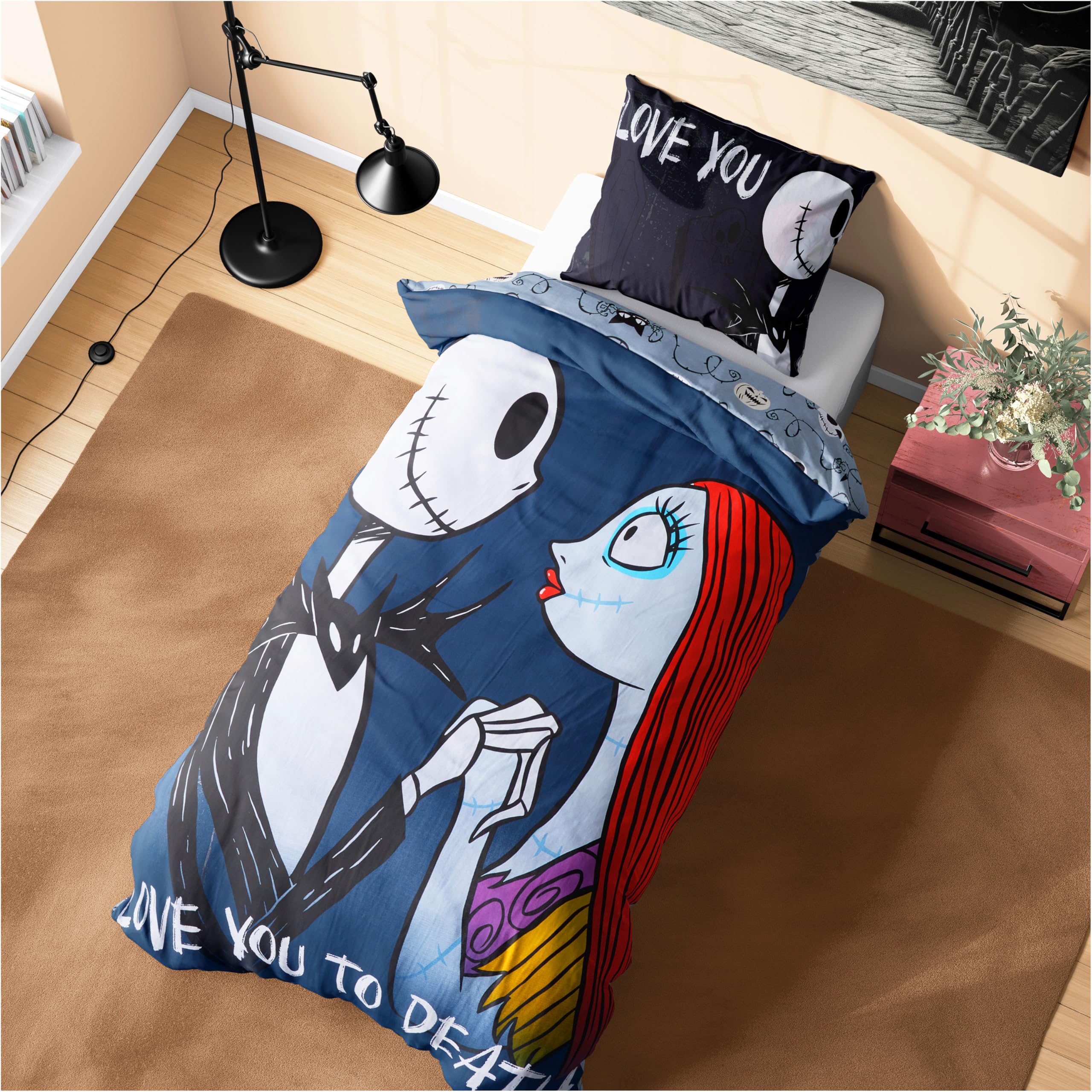Disney Stitch Duvet Cover and Pillowcase Set Kids Teens Bedding Bedroom Accessories - Single or Double (Black Jack Sally Single)
