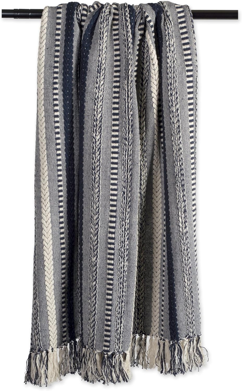 DII Farmhouse Cotton Stripe Blanket Throw with Fringe For Chair, Couch, Picnic, Camping, Beach, & Everyday Use , 50 x 60" - Braided Stripe Navy: Home & Kitchen