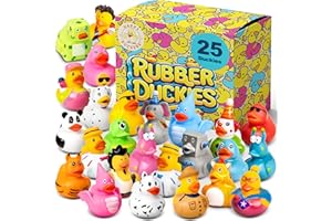 Happy Duckers Rubber Ducks - 25 Piece Bulk Pack for Bath, Pool, Party, Cruise, Jeep Ducking, Decoration & More - Small Assorted Funny Toy Duckies with Gift Box