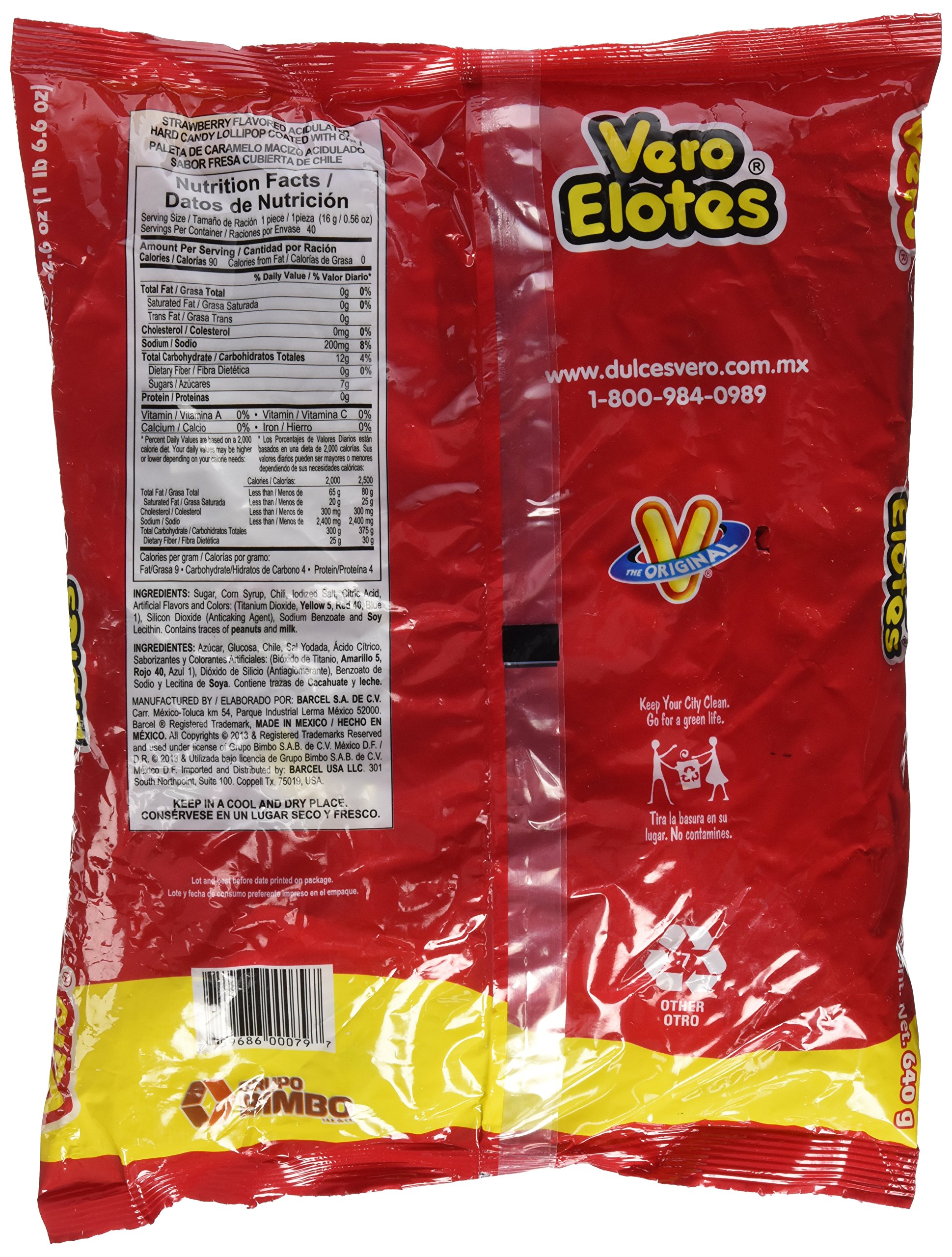 Vero Elotes Paletas Sabor Fresa Con Chile Mexican Hard Candy Chili Pops