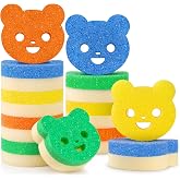 GRADESIN 12pcs Scrub Sponges for Kitchen Dish Washing, Animal Bear Shape | 4 colors, dual-sided, temperature controlled, non scratch cleaning sponge Household Cleaning Pads