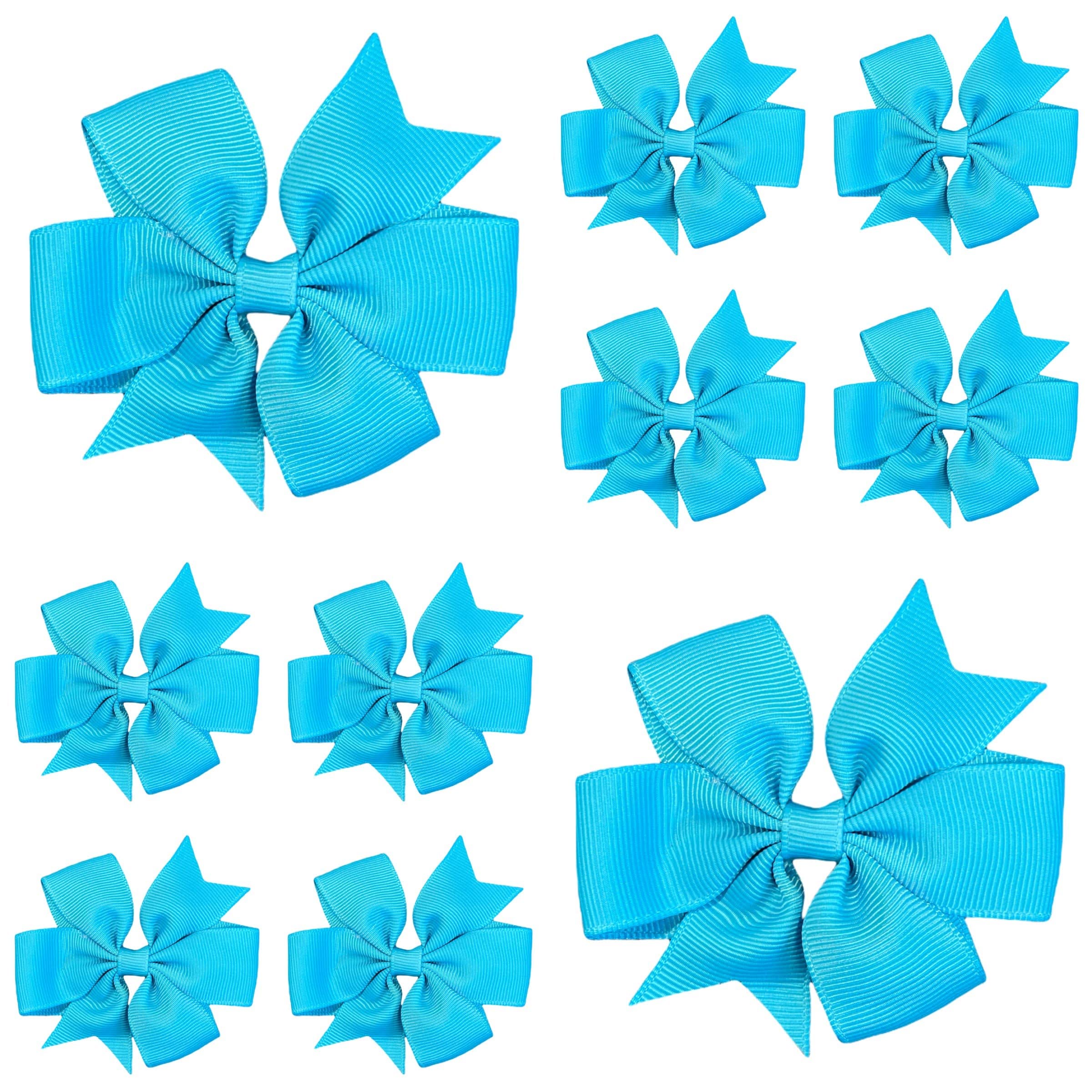 10pcs Aqua Blue Hair Bows Clips Slides Grips 3" inch Pinwheel Solid Vibrant Colour Girls Hairbows — image 1