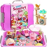 Klever Kits Cute Pet Sensory Bin for Toddlers with Glow in The Dark Stones, Sandbox with Lid Dual-Color Sand, Preschool Learn