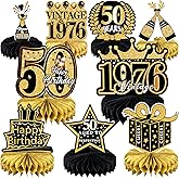 9 Pcs 50th Birthday Decoration for Men Women 50th Birthday Table Decorations Cheers to 50th Birthday Honeycomb Centerpieces Table Topper Black and Gold 50th Birthday Party Favors
